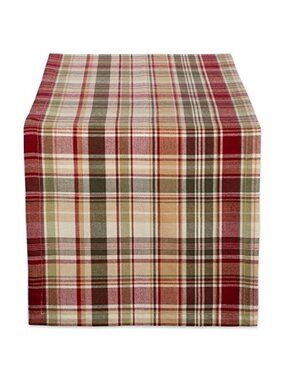 Give Thanks Plaid Fall Table Decor, Autumn & Thanksgiving Tabletop Linens, 14x72